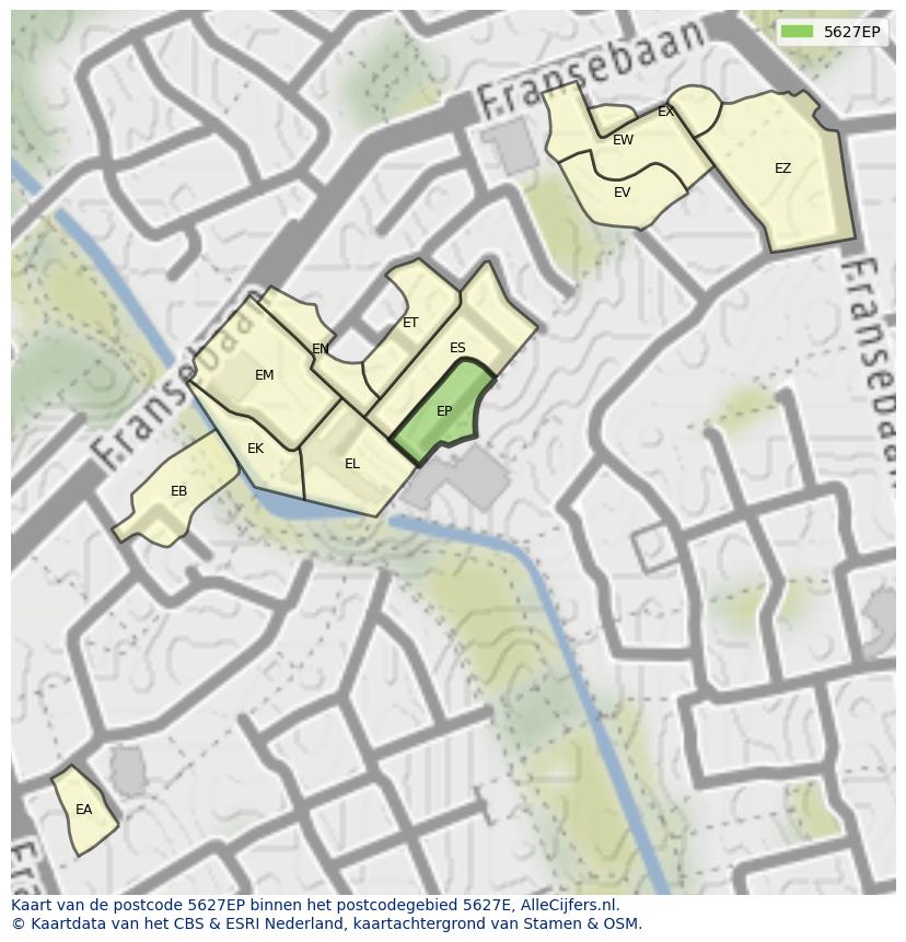 Afbeelding van het postcodegebied 5627 EP op de kaart.