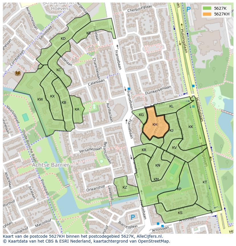 Afbeelding van het postcodegebied 5627 KH op de kaart.