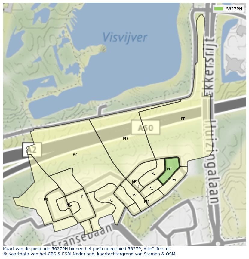 Afbeelding van het postcodegebied 5627 PH op de kaart.