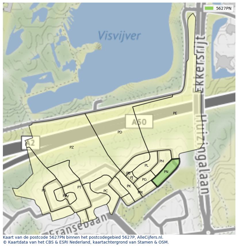 Afbeelding van het postcodegebied 5627 PN op de kaart.