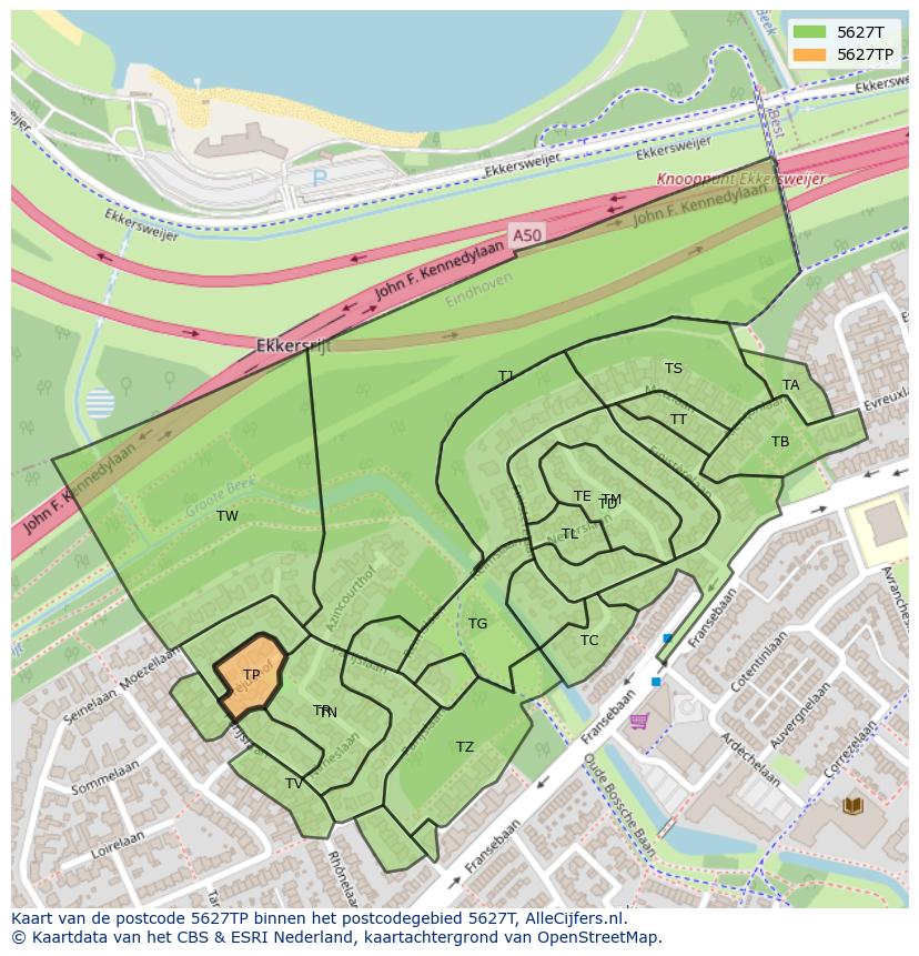Afbeelding van het postcodegebied 5627 TP op de kaart.