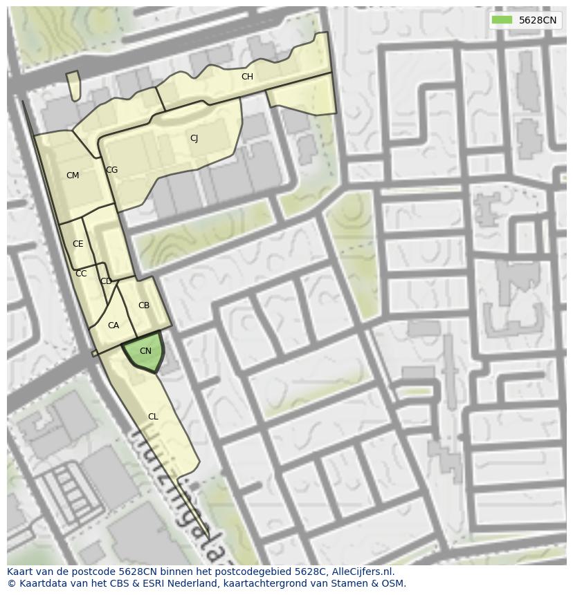 Afbeelding van het postcodegebied 5628 CN op de kaart.