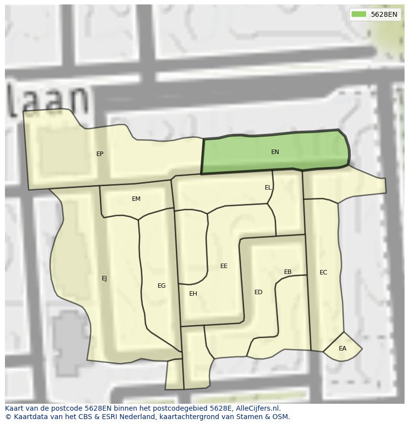 Afbeelding van het postcodegebied 5628 EN op de kaart.