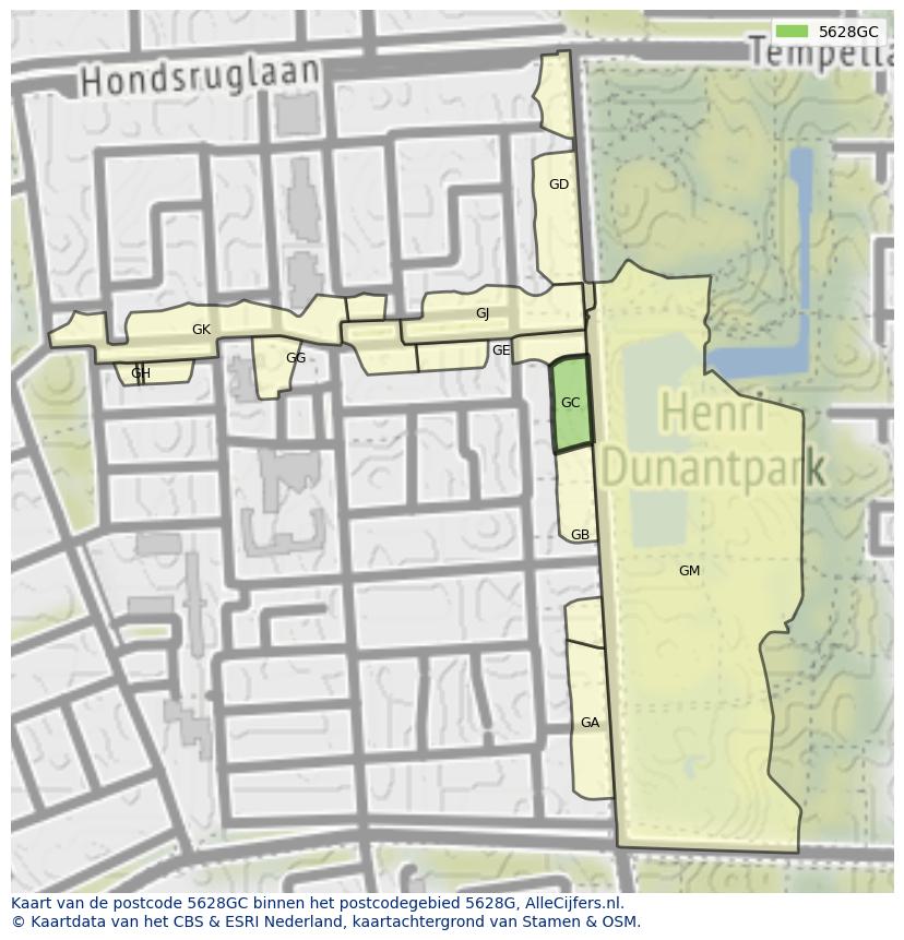 Afbeelding van het postcodegebied 5628 GC op de kaart.