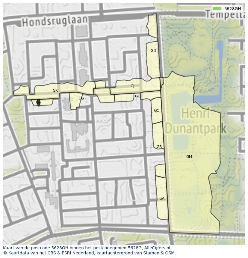 Afbeelding van het postcodegebied 5628 GH op de kaart.
