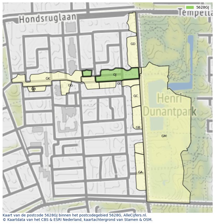 Afbeelding van het postcodegebied 5628 GJ op de kaart.