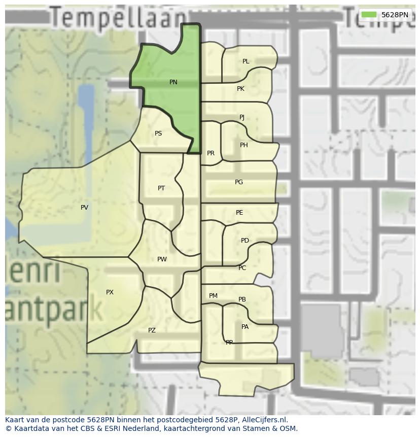 Afbeelding van het postcodegebied 5628 PN op de kaart.