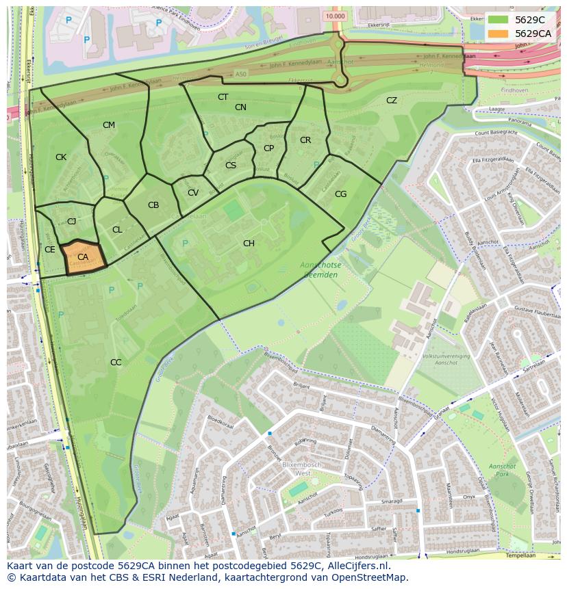Afbeelding van het postcodegebied 5629 CA op de kaart.