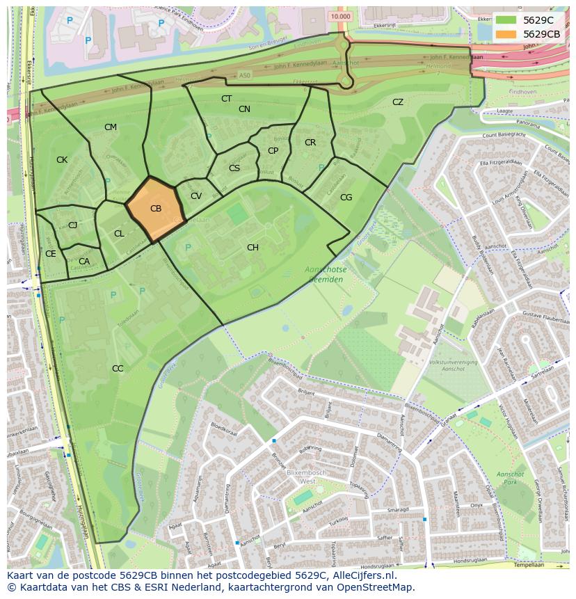 Afbeelding van het postcodegebied 5629 CB op de kaart.