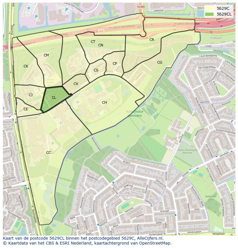 Afbeelding van het postcodegebied 5629 CL op de kaart.