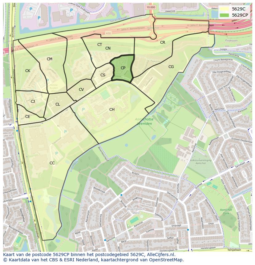 Afbeelding van het postcodegebied 5629 CP op de kaart.
