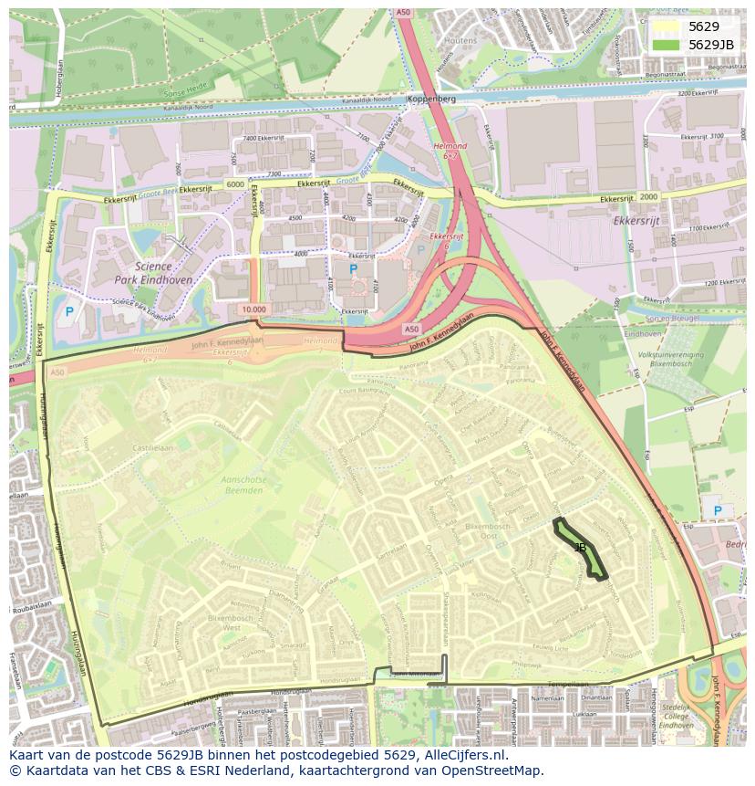 Afbeelding van het postcodegebied 5629 JB op de kaart.