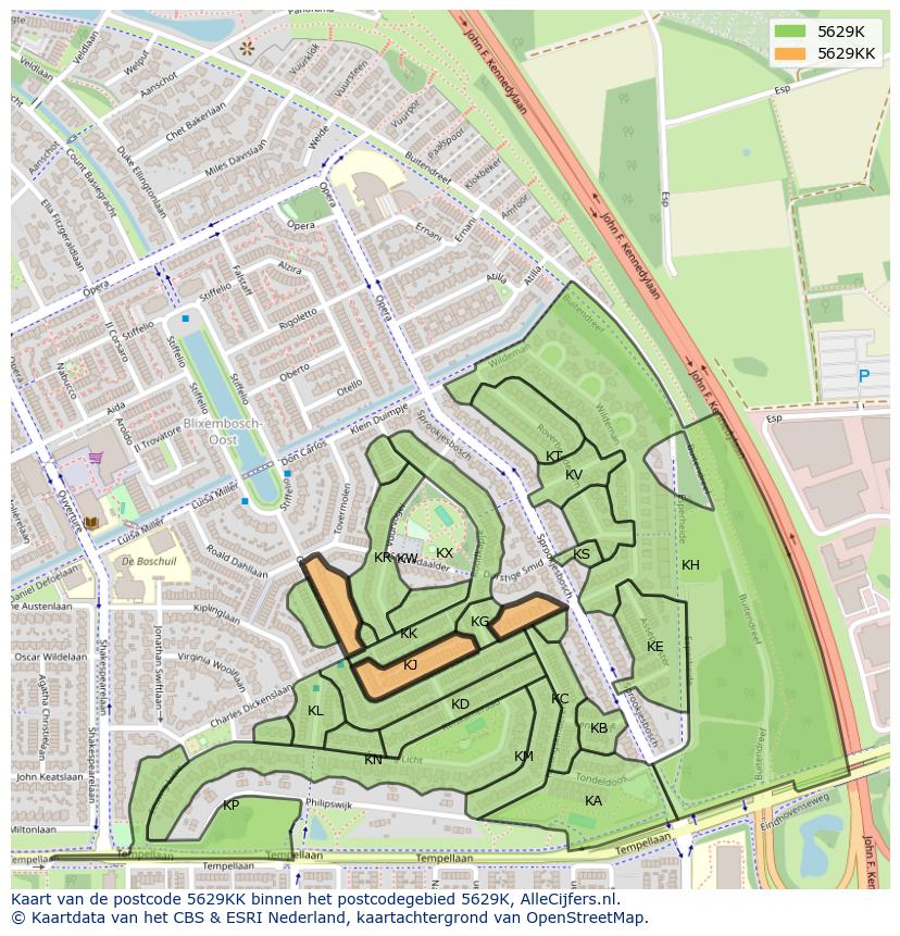Afbeelding van het postcodegebied 5629 KK op de kaart.
