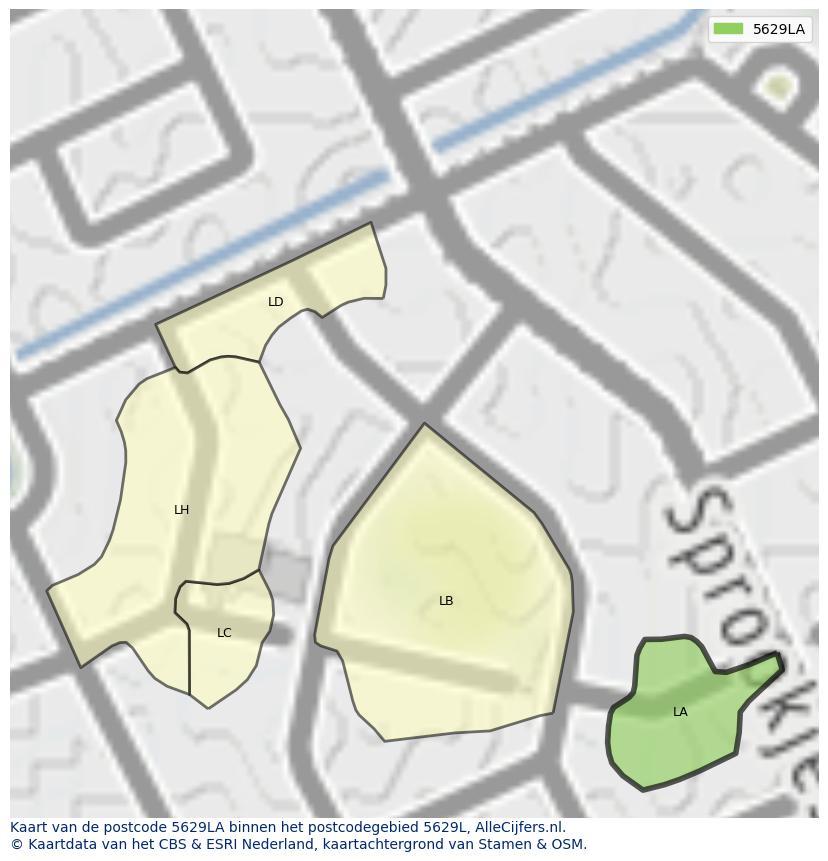 Afbeelding van het postcodegebied 5629 LA op de kaart.