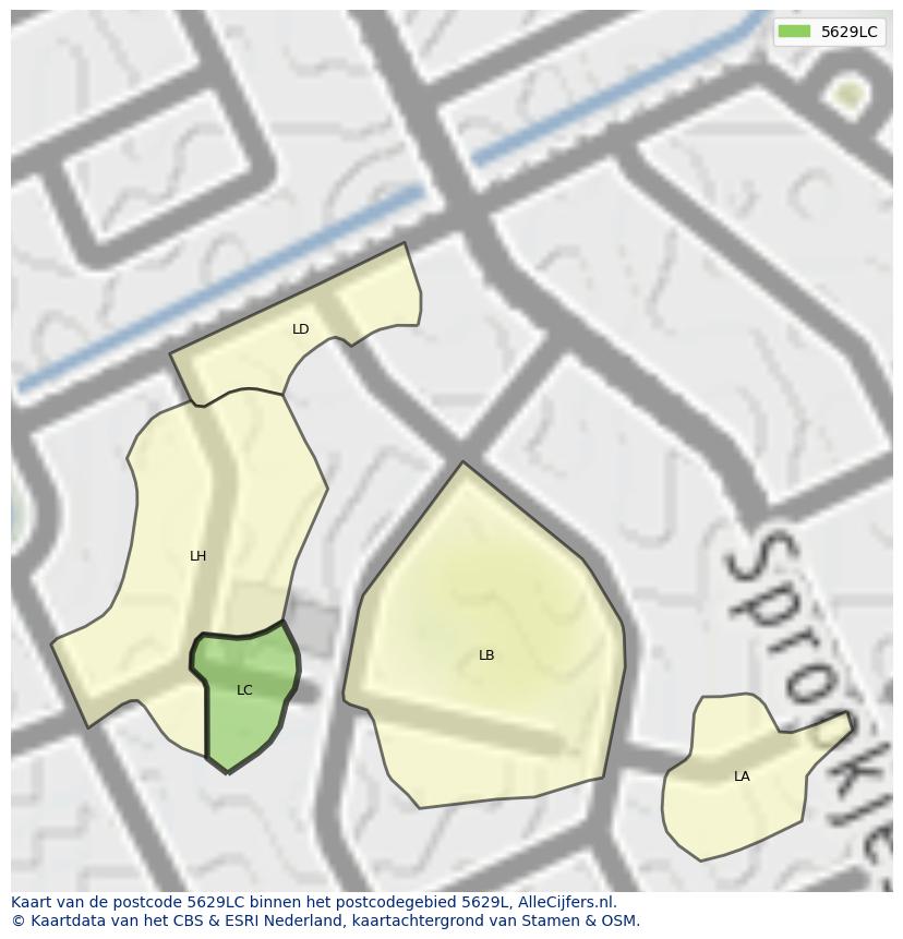 Afbeelding van het postcodegebied 5629 LC op de kaart.
