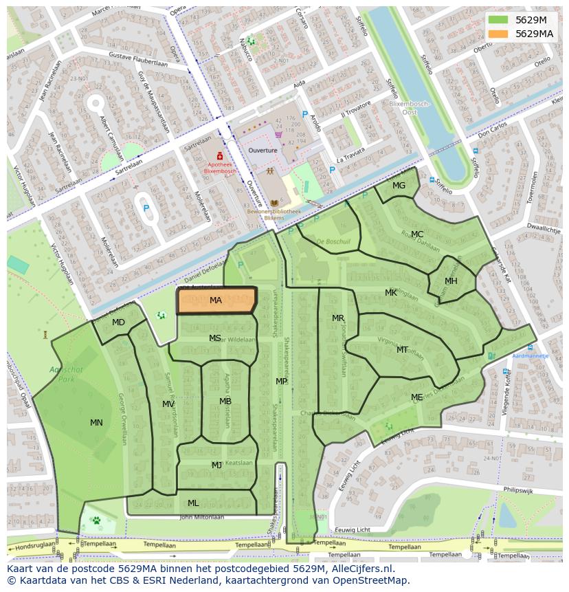 Afbeelding van het postcodegebied 5629 MA op de kaart.