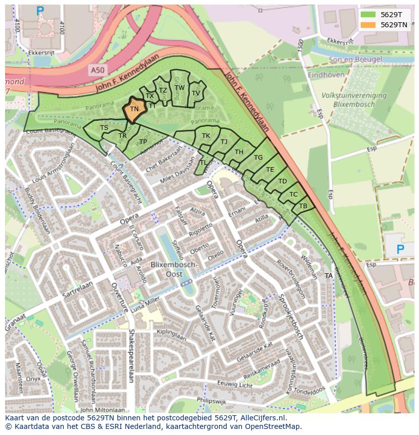 Afbeelding van het postcodegebied 5629 TN op de kaart.
