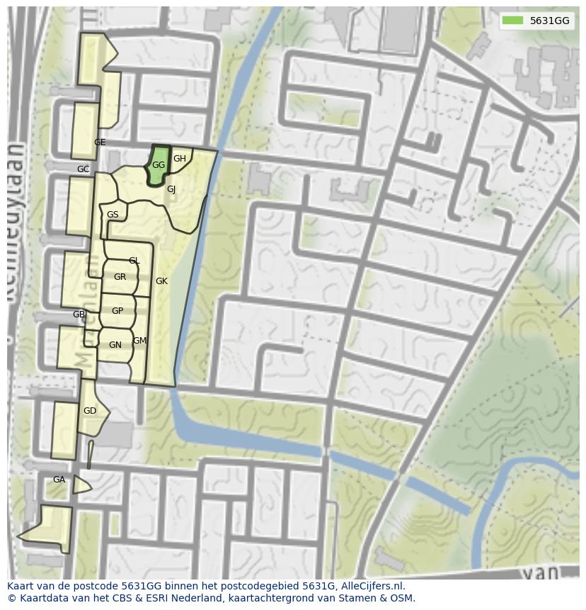 Afbeelding van het postcodegebied 5631 GG op de kaart.