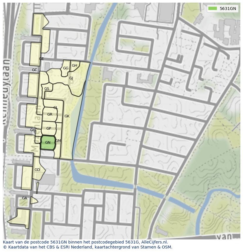 Afbeelding van het postcodegebied 5631 GN op de kaart.