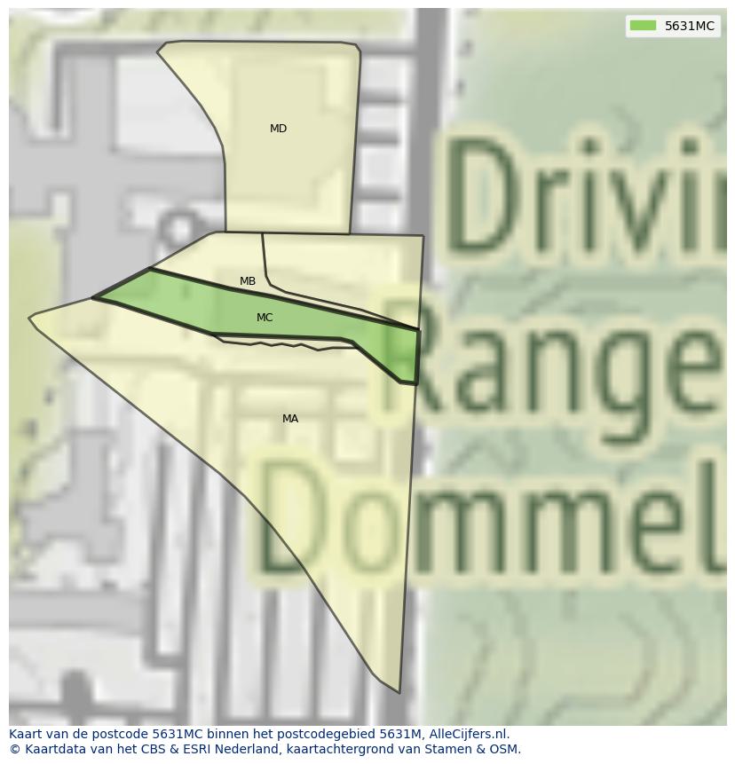 Afbeelding van het postcodegebied 5631 MC op de kaart.