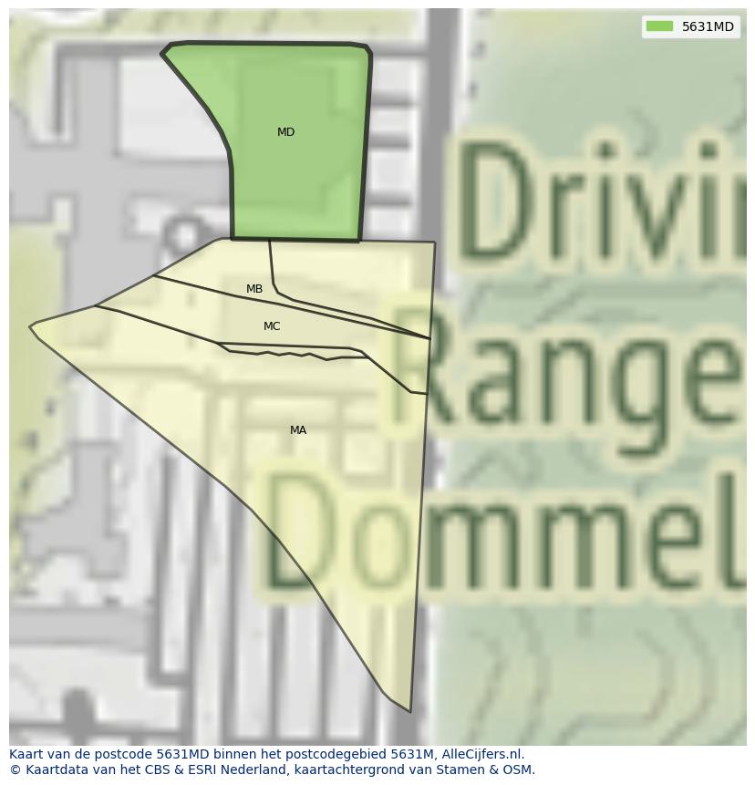 Afbeelding van het postcodegebied 5631 MD op de kaart.
