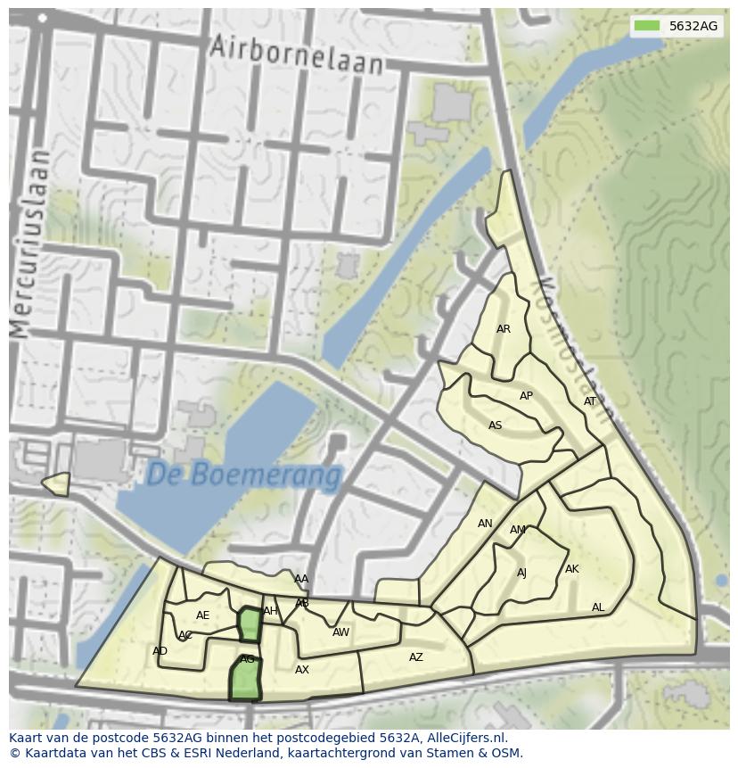 Afbeelding van het postcodegebied 5632 AG op de kaart.