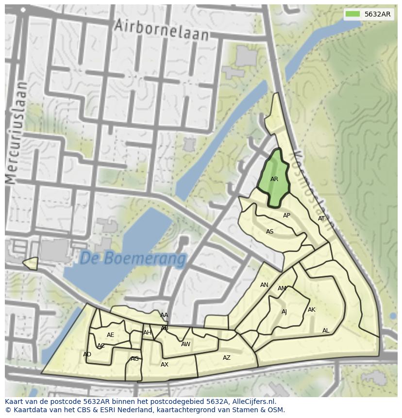 Afbeelding van het postcodegebied 5632 AR op de kaart.