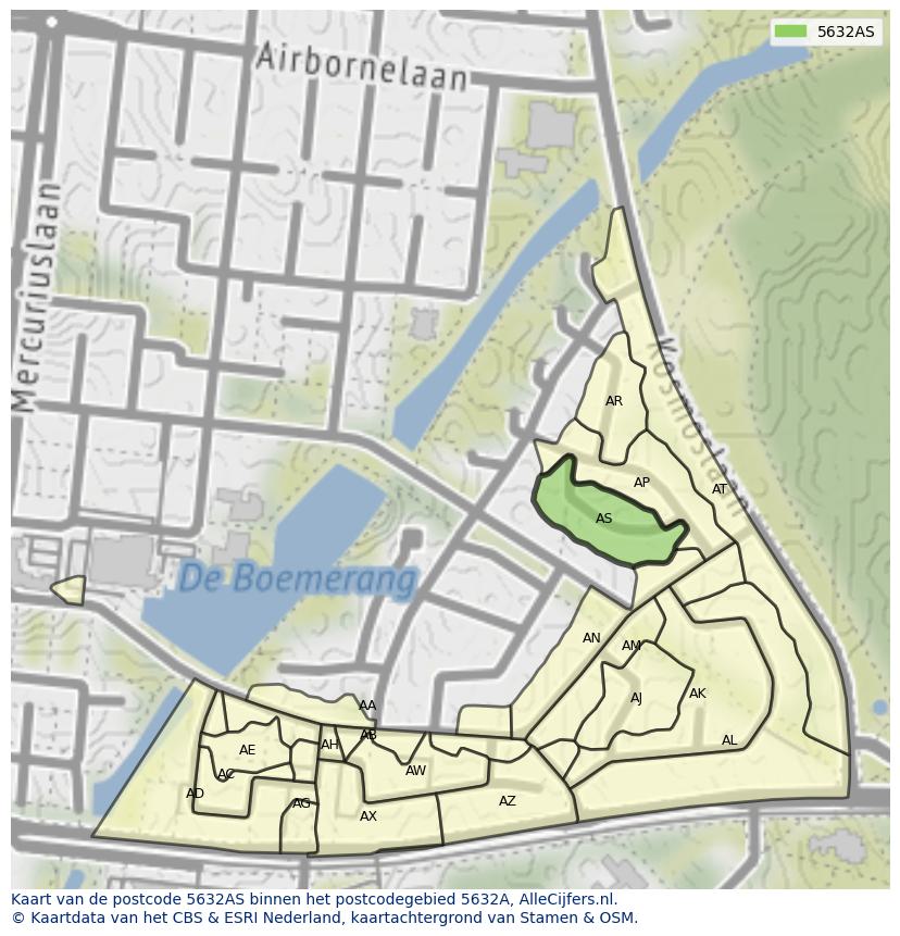 Afbeelding van het postcodegebied 5632 AS op de kaart.
