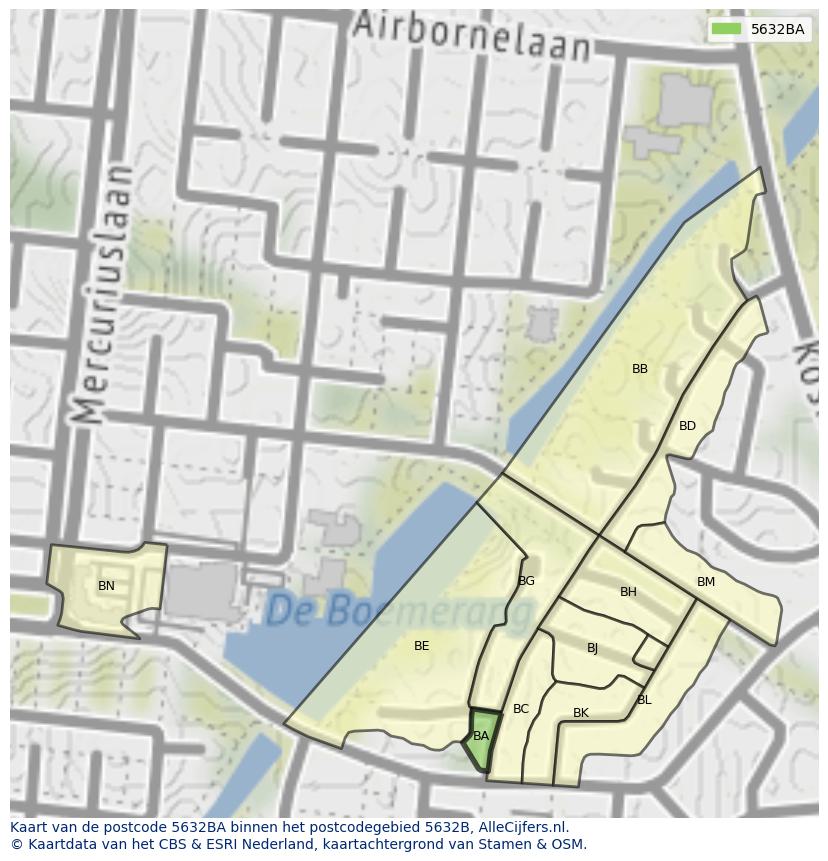 Afbeelding van het postcodegebied 5632 BA op de kaart.