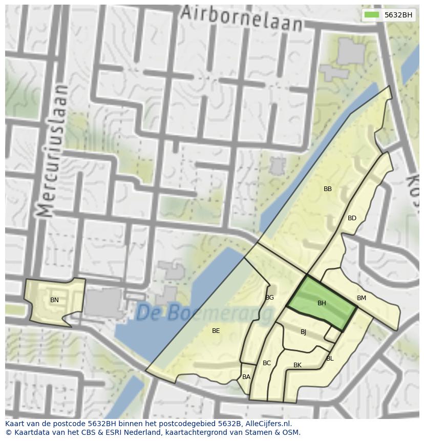 Afbeelding van het postcodegebied 5632 BH op de kaart.