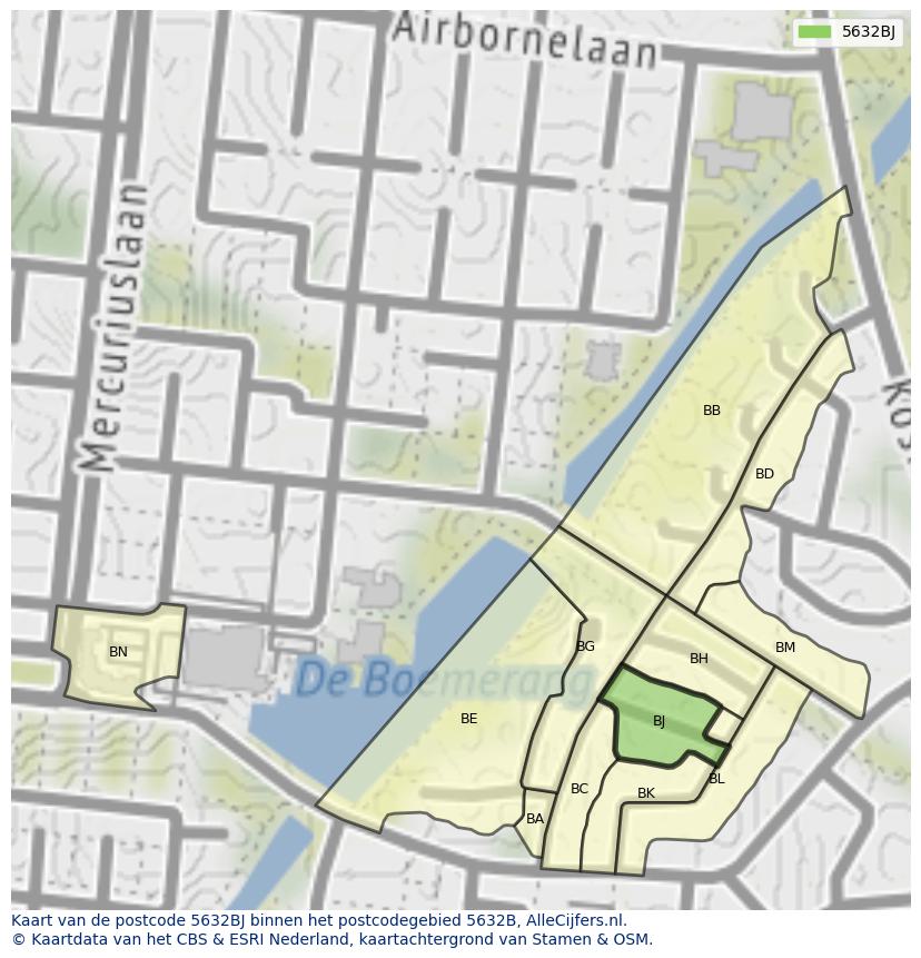 Afbeelding van het postcodegebied 5632 BJ op de kaart.