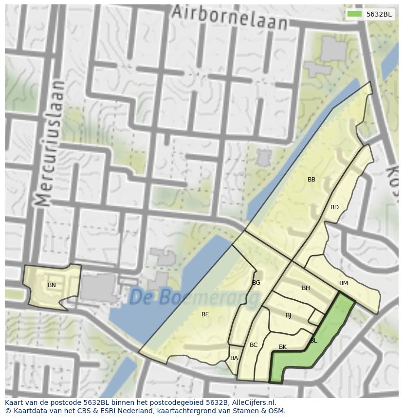 Afbeelding van het postcodegebied 5632 BL op de kaart.