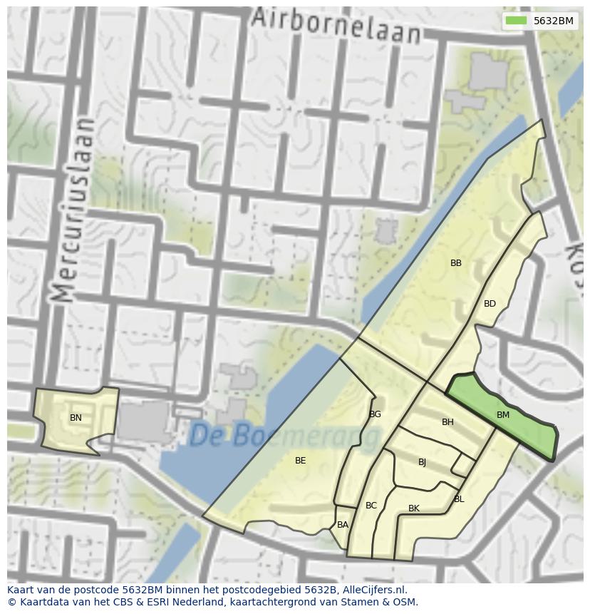 Afbeelding van het postcodegebied 5632 BM op de kaart.