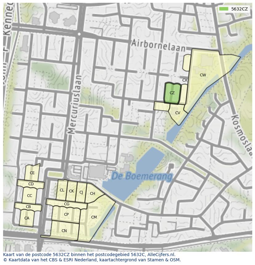 Afbeelding van het postcodegebied 5632 CZ op de kaart.