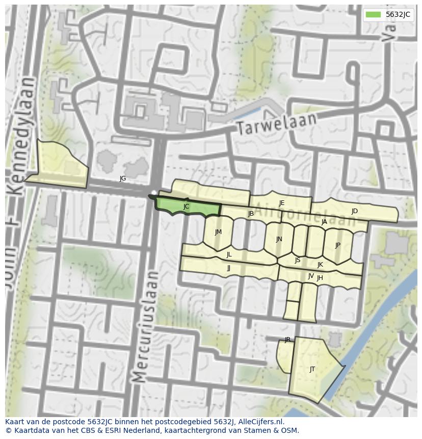 Afbeelding van het postcodegebied 5632 JC op de kaart.