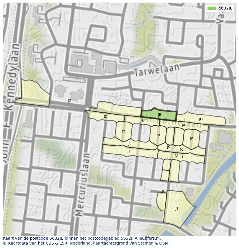 Afbeelding van het postcodegebied 5632 JE op de kaart.