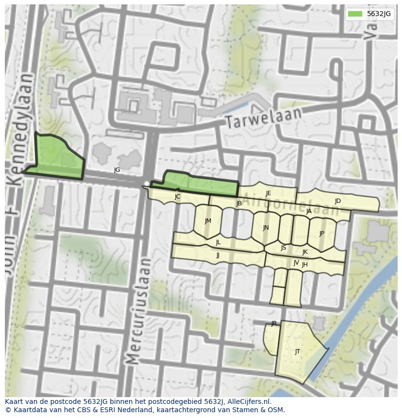 Afbeelding van het postcodegebied 5632 JG op de kaart.