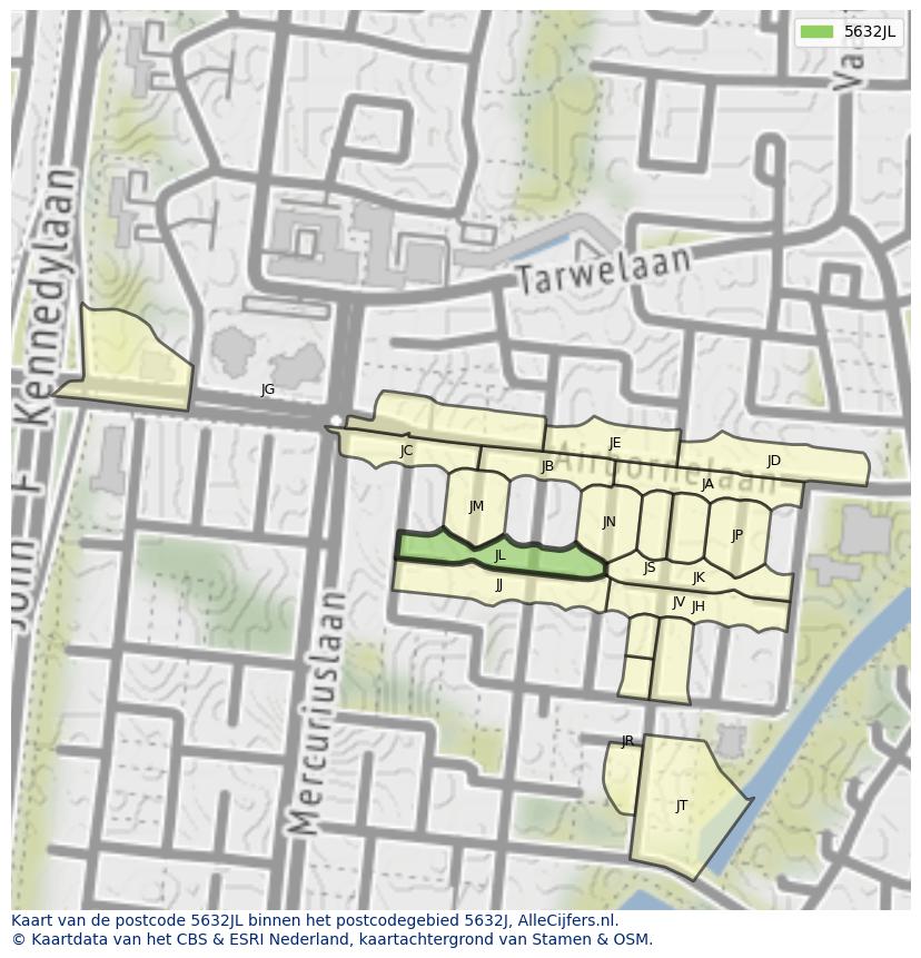 Afbeelding van het postcodegebied 5632 JL op de kaart.