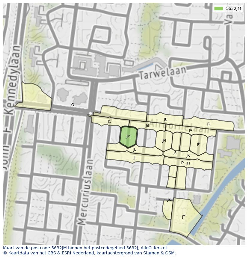 Afbeelding van het postcodegebied 5632 JM op de kaart.