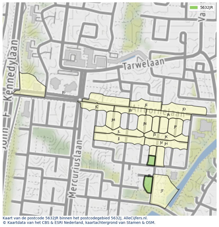 Afbeelding van het postcodegebied 5632 JR op de kaart.
