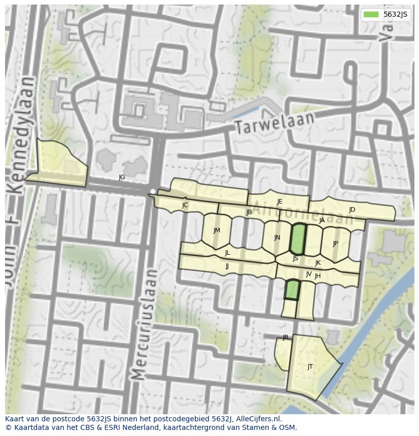 Afbeelding van het postcodegebied 5632 JS op de kaart.