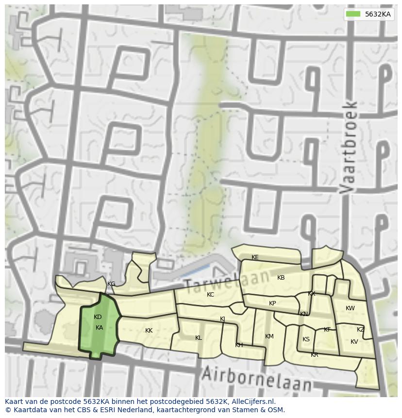 Afbeelding van het postcodegebied 5632 KA op de kaart.