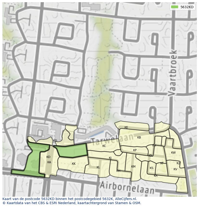 Afbeelding van het postcodegebied 5632 KD op de kaart.