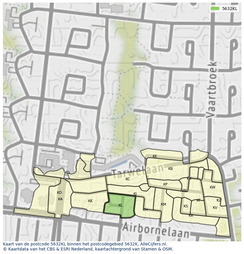 Afbeelding van het postcodegebied 5632 KL op de kaart.