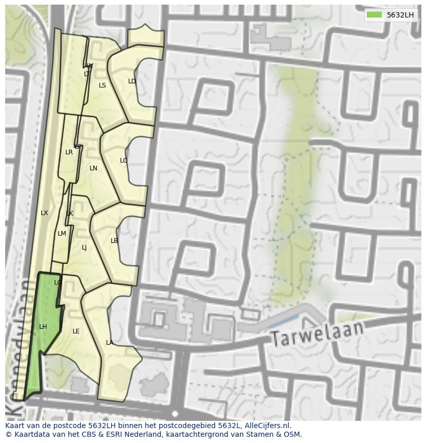 Afbeelding van het postcodegebied 5632 LH op de kaart.