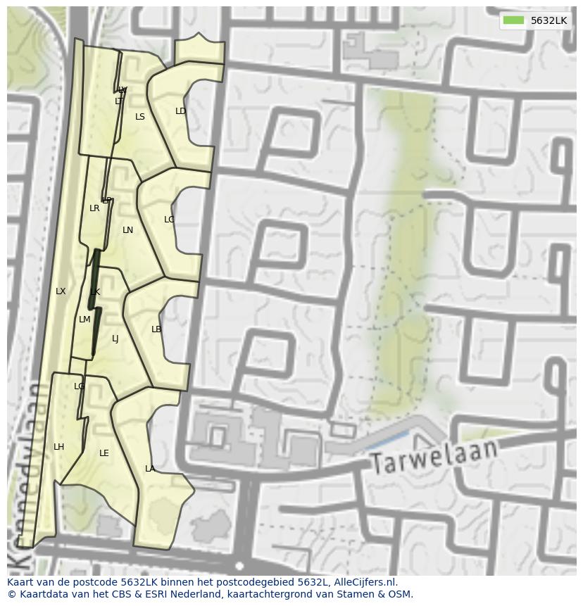 Afbeelding van het postcodegebied 5632 LK op de kaart.