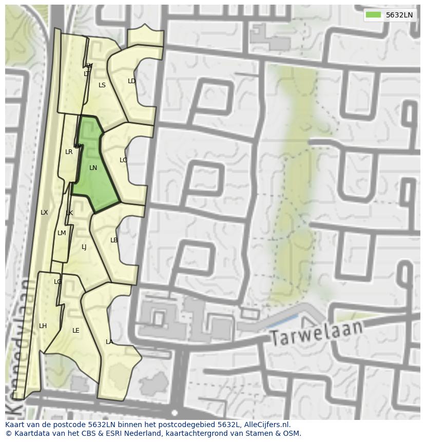 Afbeelding van het postcodegebied 5632 LN op de kaart.
