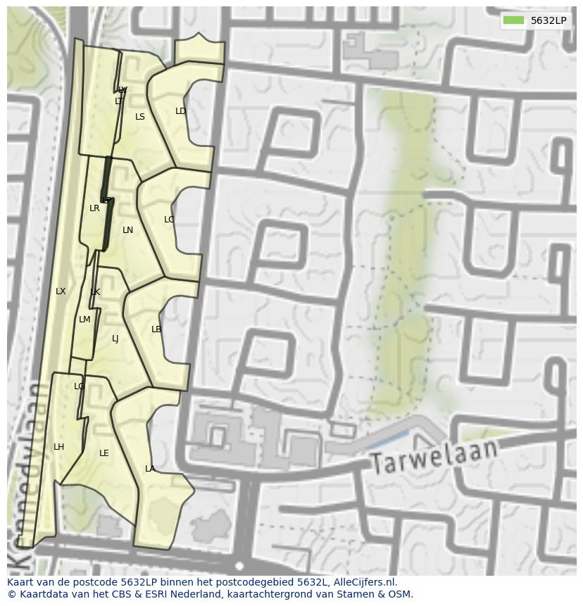 Afbeelding van het postcodegebied 5632 LP op de kaart.
