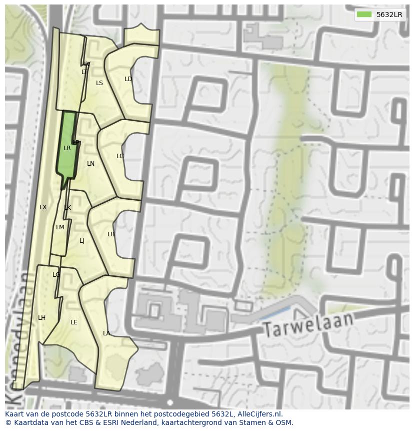 Afbeelding van het postcodegebied 5632 LR op de kaart.