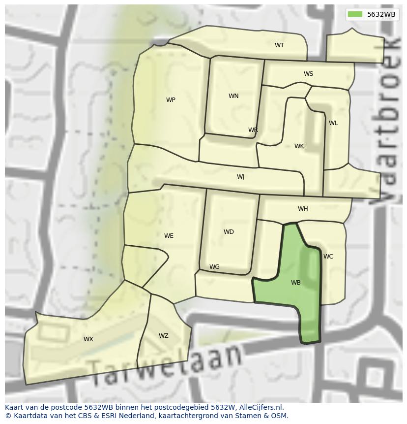 Afbeelding van het postcodegebied 5632 WB op de kaart.